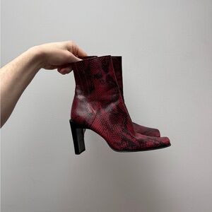 Red faux Snakeskin Ankle Boots